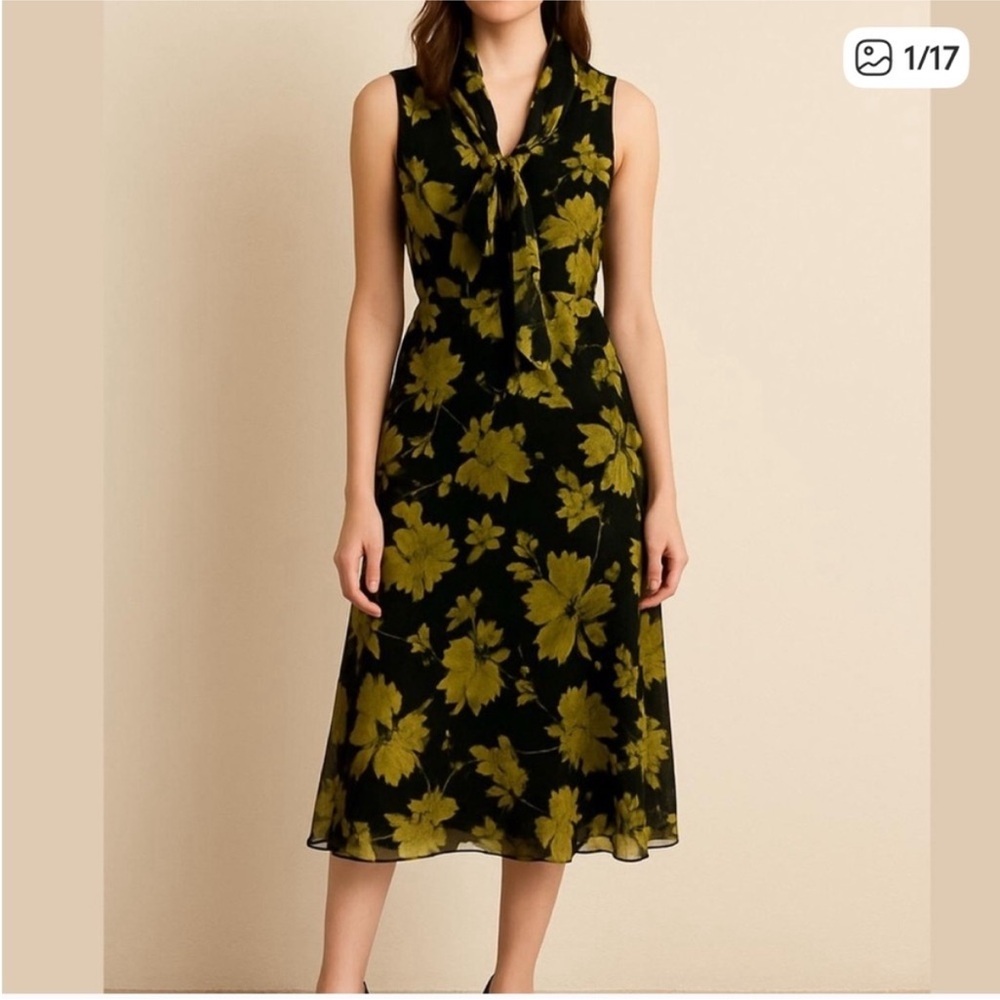 ADOLFO DOMINGUEZ fit and flare sleeveless dress back zip lined black green sz 6